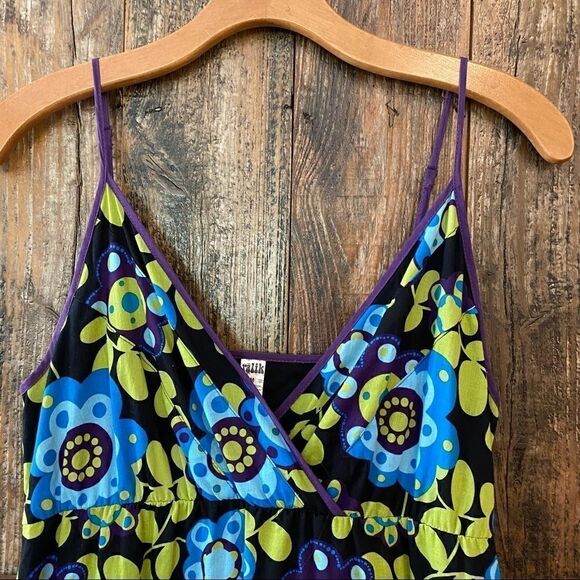 Ralik M Purple Lime Green 1970’s Flower Power Halter Skinny Straps BOHO Dress - Picture 10 of 11
